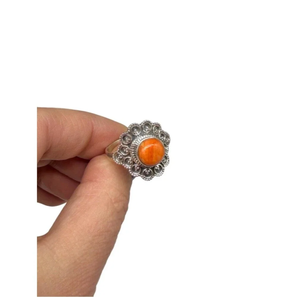 Orange Mohave Turquoise Ring Size 9 Solid 925 Sterling Silver